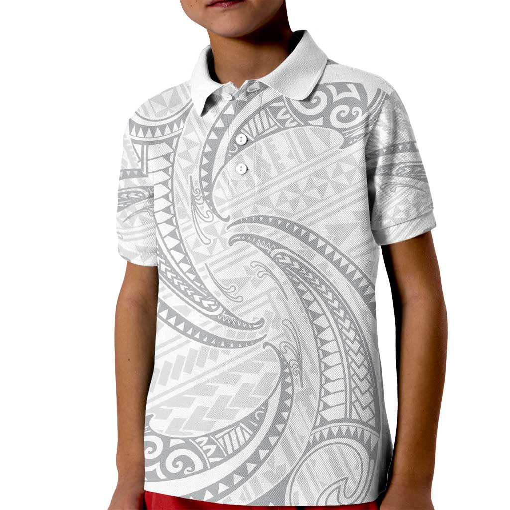 White Sunday Lotu Tamaiti Kid Polo Shirt Polynesian Wave Pastel Gray LT9 Kid Gray - Polynesian Pride