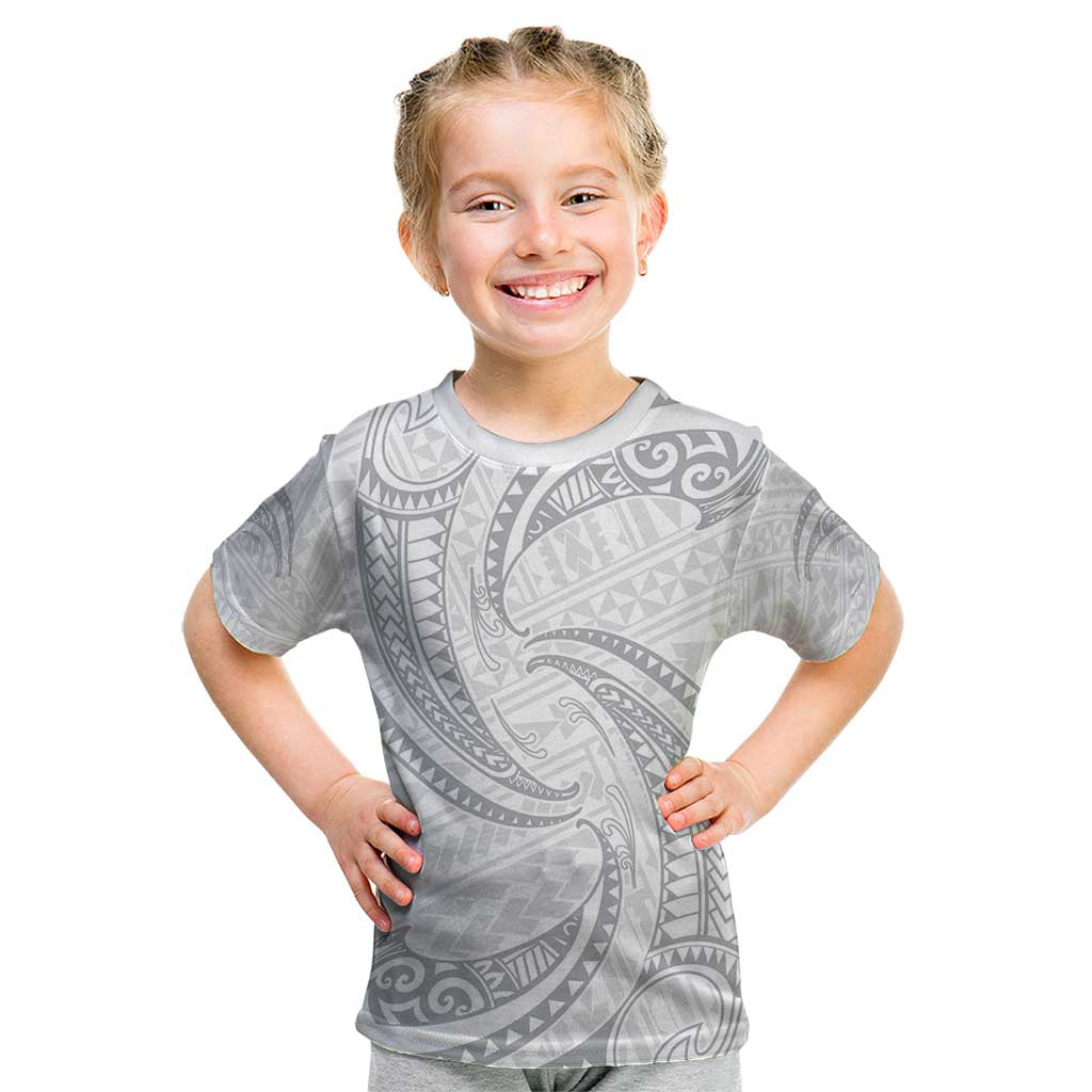 White Sunday Lotu Tamaiti Kid T Shirt Polynesian Wave Pastel Gray LT9 Gray - Polynesian Pride