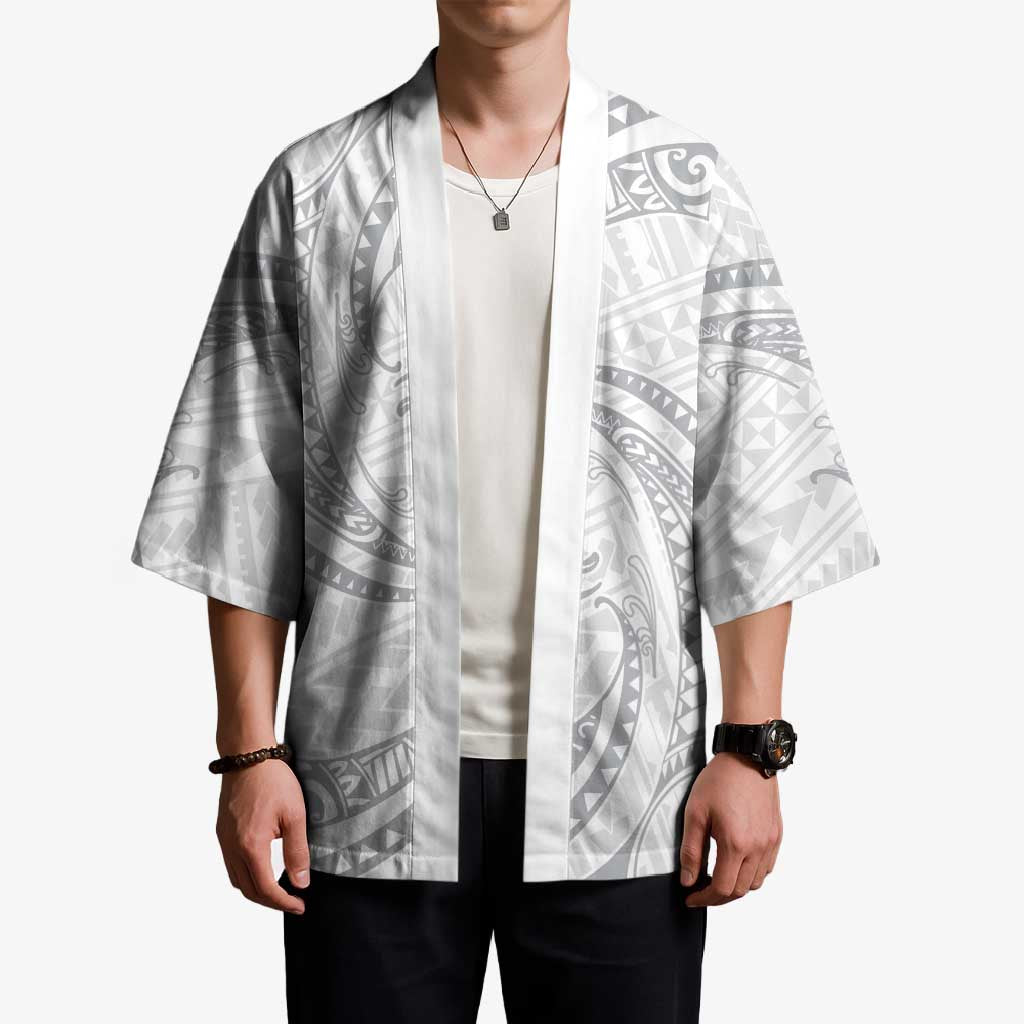 White Sunday Lotu Tamaiti Kimono Polynesian Wave Pastel Gray - Polynesian Pride