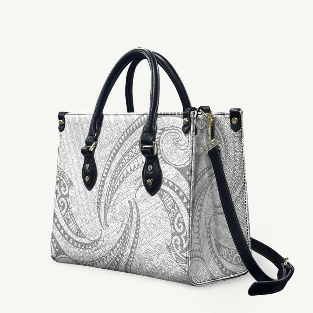 White Sunday Lotu Tamaiti Leather Bag Polynesian Wave Pastel Gray - Polynesian Pride