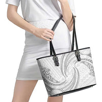 White Sunday Lotu Tamaiti Leather Tote Bag Polynesian Wave Pastel Gray - Polynesian Pride