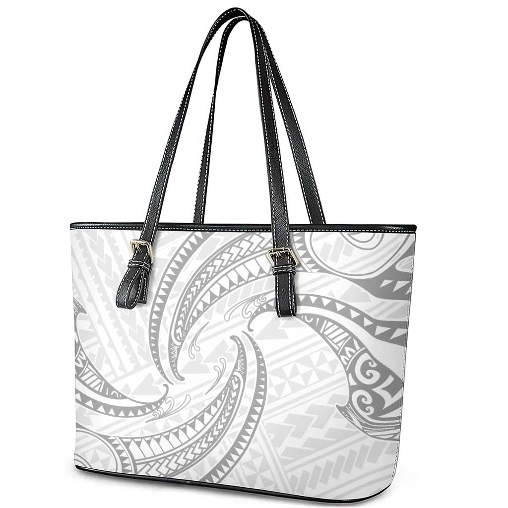 White Sunday Lotu Tamaiti Leather Tote Bag Polynesian Wave Pastel Gray - Polynesian Pride