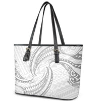 White Sunday Lotu Tamaiti Leather Tote Bag Polynesian Wave Pastel Gray - Polynesian Pride