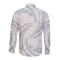 White Sunday Lotu Tamaiti Long Sleeve Button Shirt Polynesian Wave Pastel Gray - Polynesian Pride