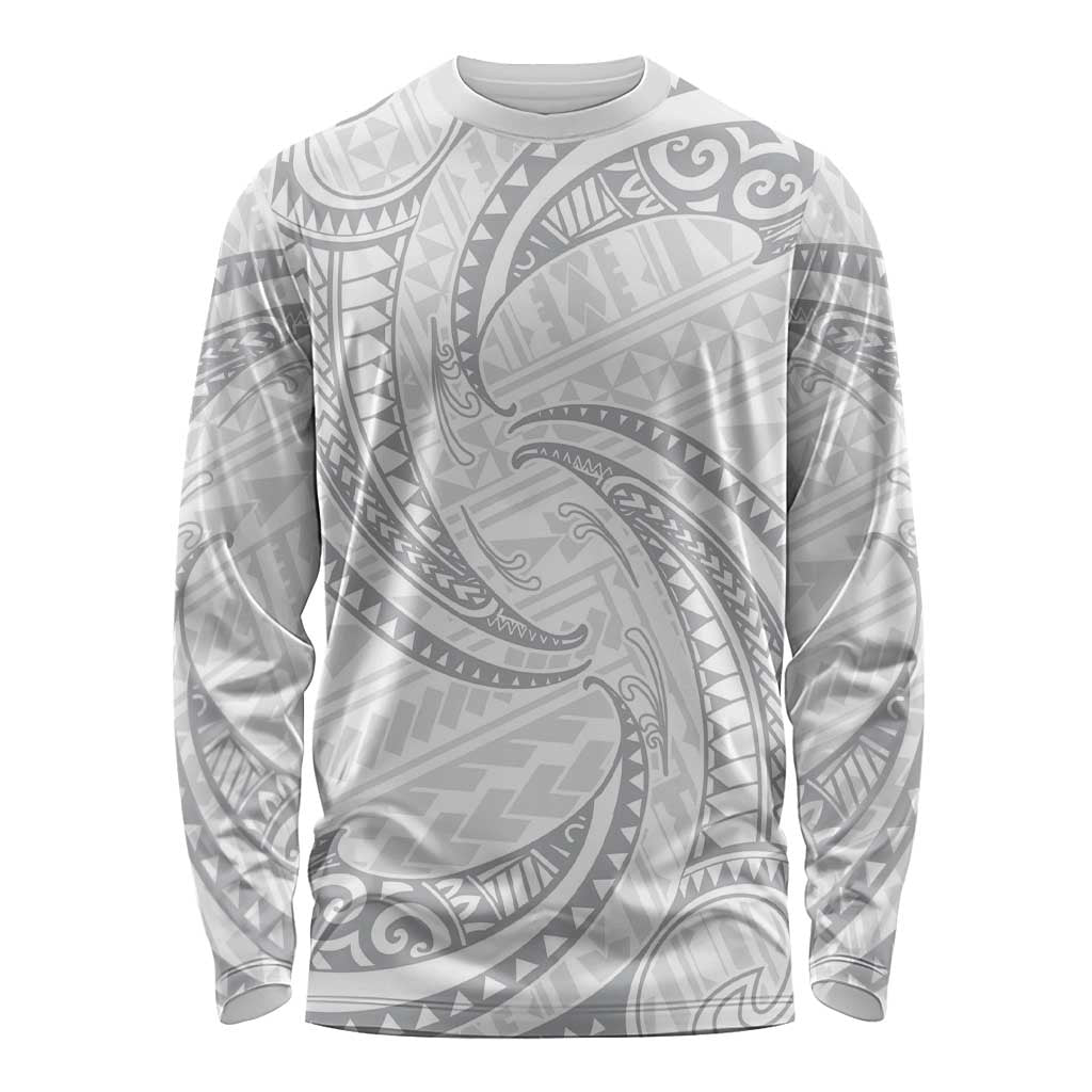 White Sunday Lotu Tamaiti Long Sleeve Shirt Polynesian Wave Pastel Gray - Polynesian Pride