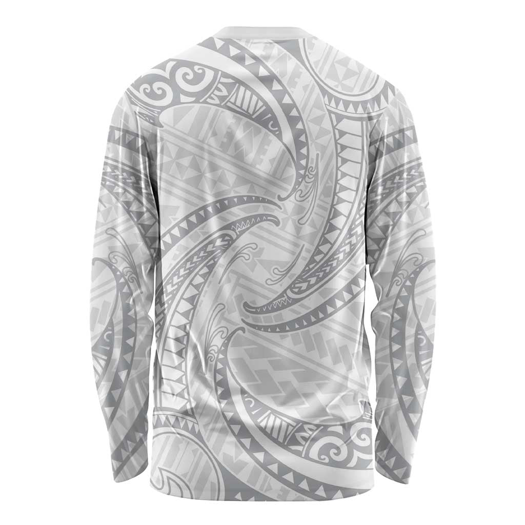 White Sunday Lotu Tamaiti Long Sleeve Shirt Polynesian Wave Pastel Gray - Polynesian Pride