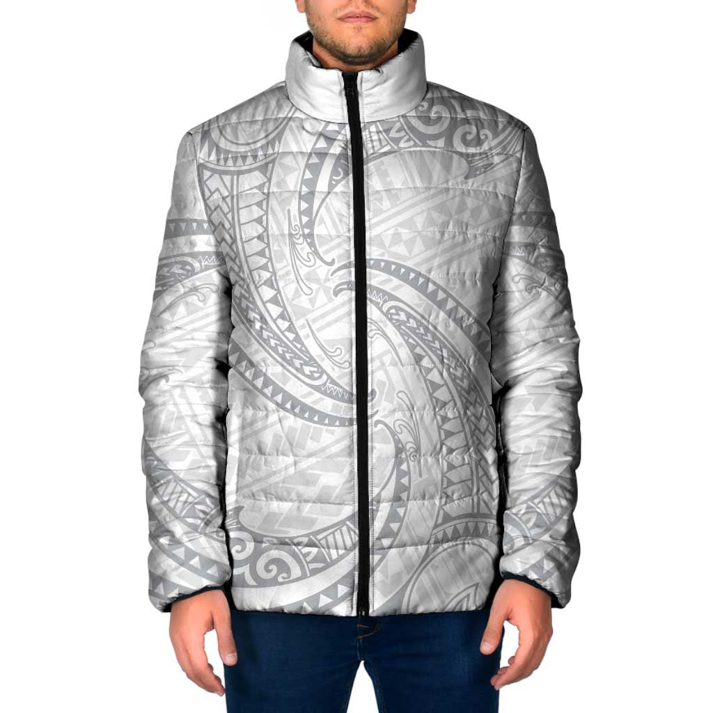 White Sunday Lotu Tamaiti Padded Jacket Polynesian Wave Pastel Gray LT9 Men Gray - Polynesian Pride