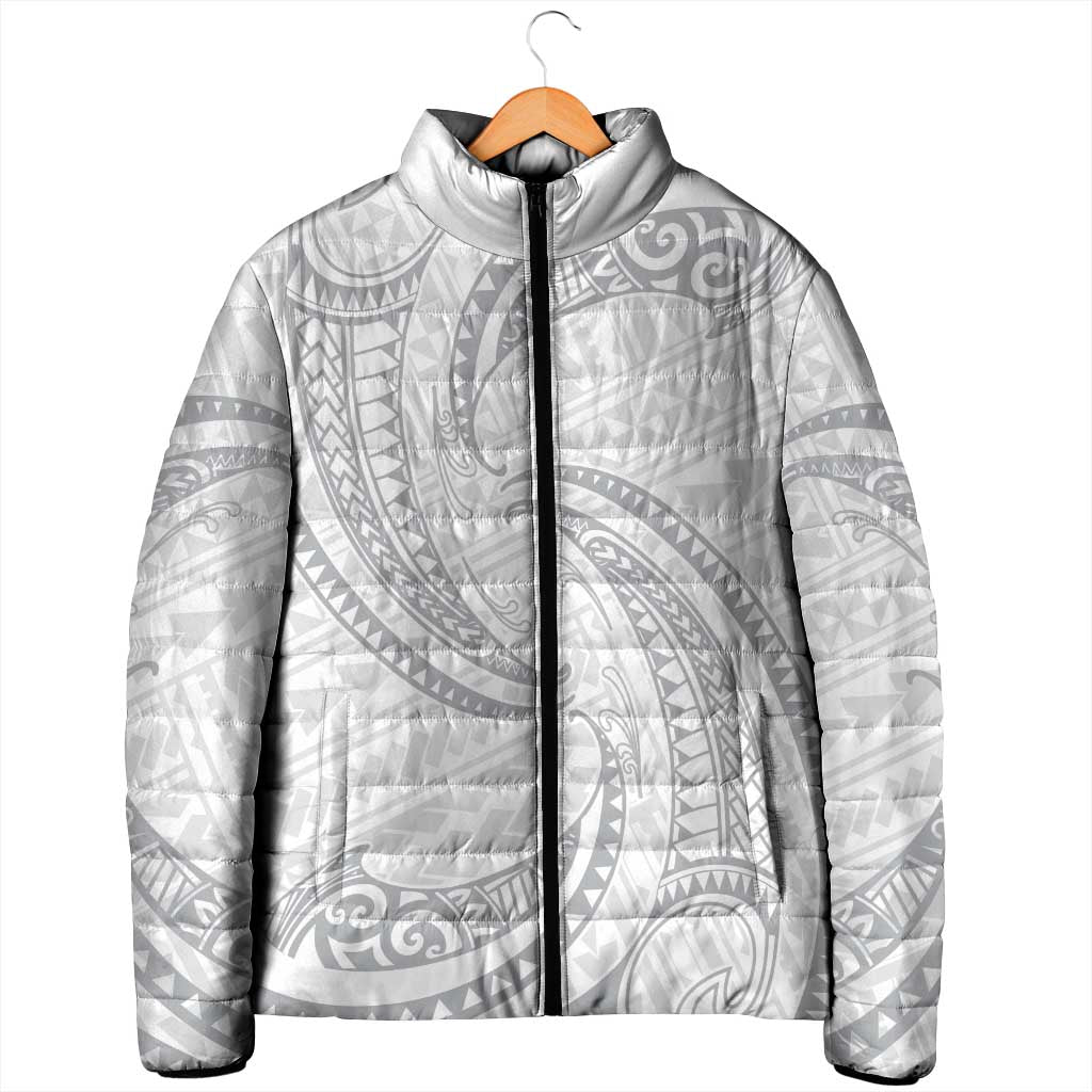White Sunday Lotu Tamaiti Padded Jacket Polynesian Wave Pastel Gray - Polynesian Pride