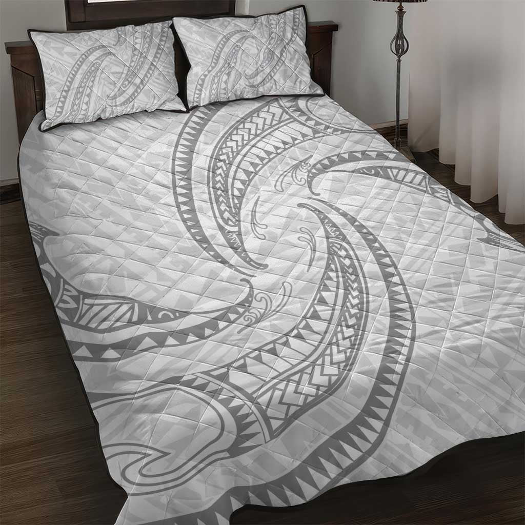 White Sunday Lotu Tamaiti Quilt Bed Set Polynesian Wave Pastel Gray LT9 Gray - Polynesian Pride