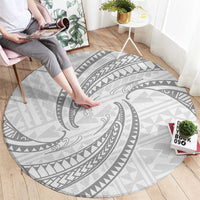 White Sunday Lotu Tamaiti Round Carpet Polynesian Wave Pastel Gray - Polynesian Pride