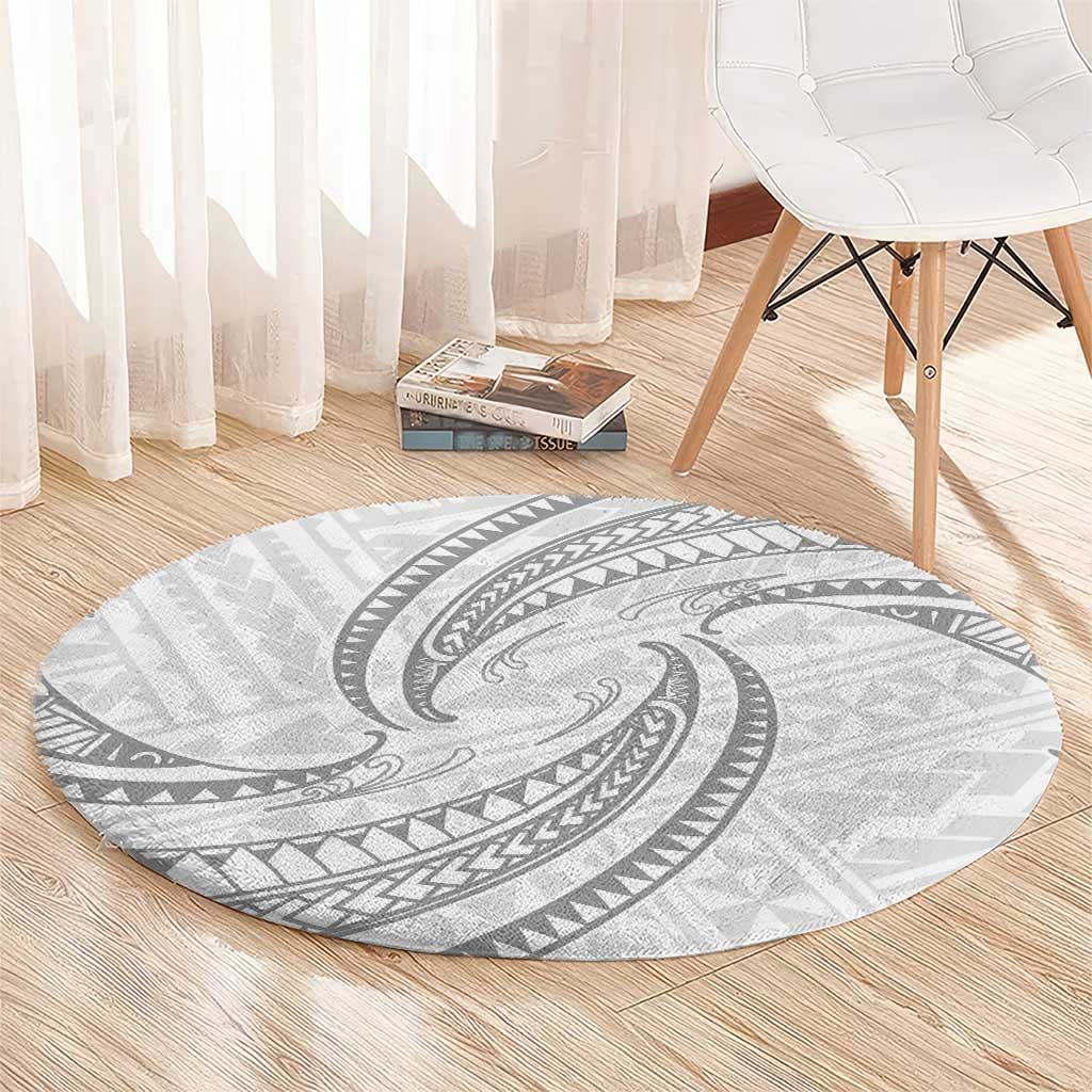White Sunday Lotu Tamaiti Round Carpet Polynesian Wave Pastel Gray - Polynesian Pride