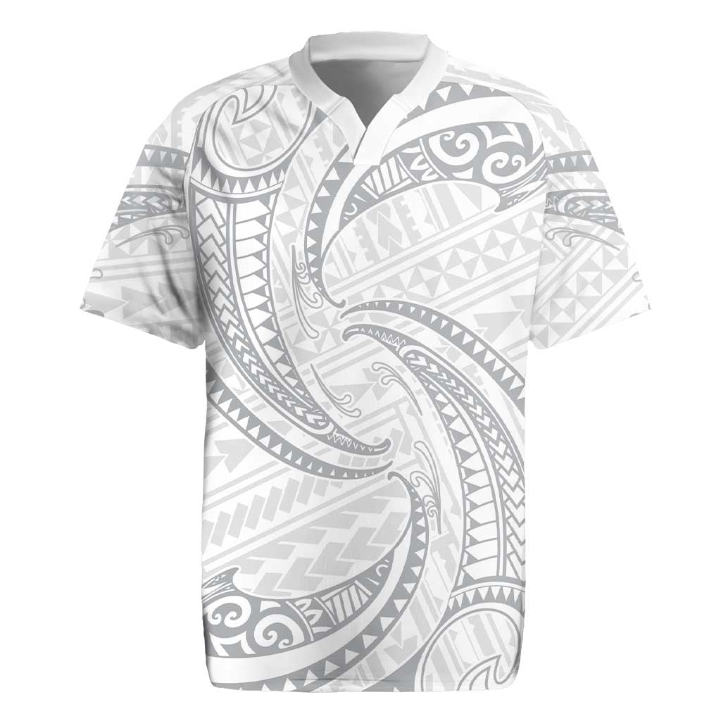 White Sunday Lotu Tamaiti Rugby Jersey Polynesian Wave Pastel Gray - Polynesian Pride
