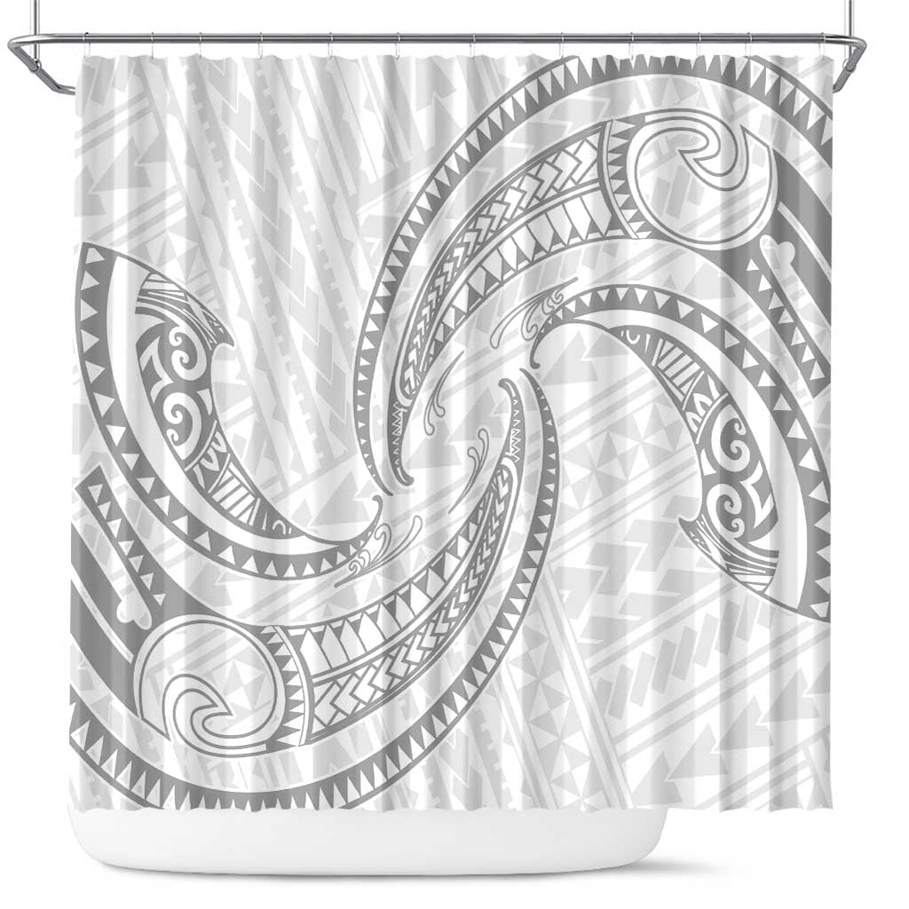 White Sunday Lotu Tamaiti Shower Curtain Polynesian Wave Pastel Gray LT9 Gray - Polynesian Pride