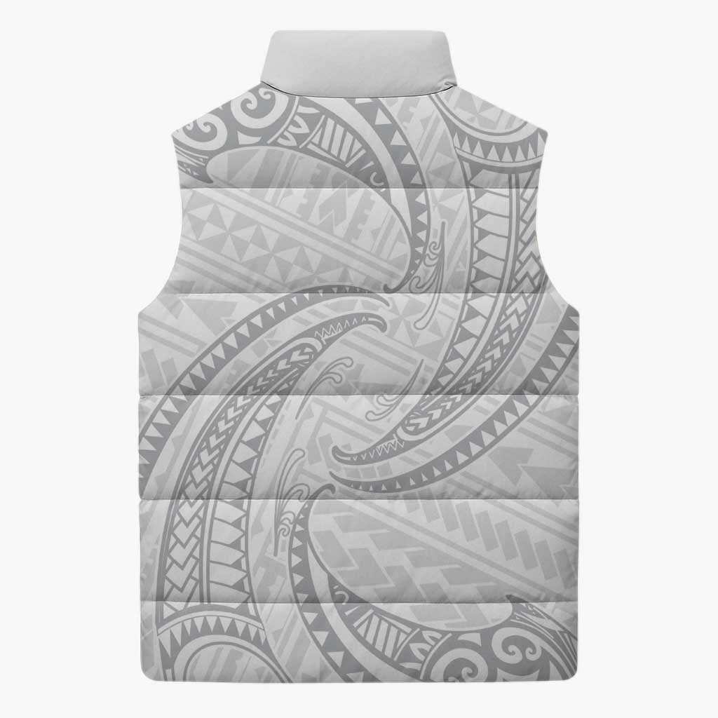 White Sunday Lotu Tamaiti Sleeveless Puffer Jacket Polynesian Wave Pastel Gray - Polynesian Pride