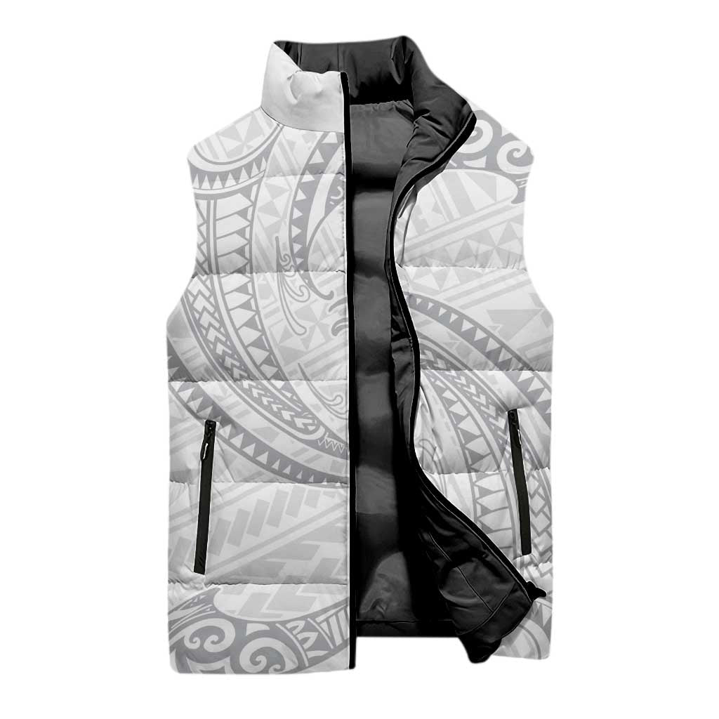 White Sunday Lotu Tamaiti Sleeveless Puffer Jacket Polynesian Wave Pastel Gray - Polynesian Pride