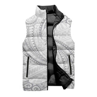 White Sunday Lotu Tamaiti Sleeveless Puffer Jacket Polynesian Wave Pastel Gray - Polynesian Pride