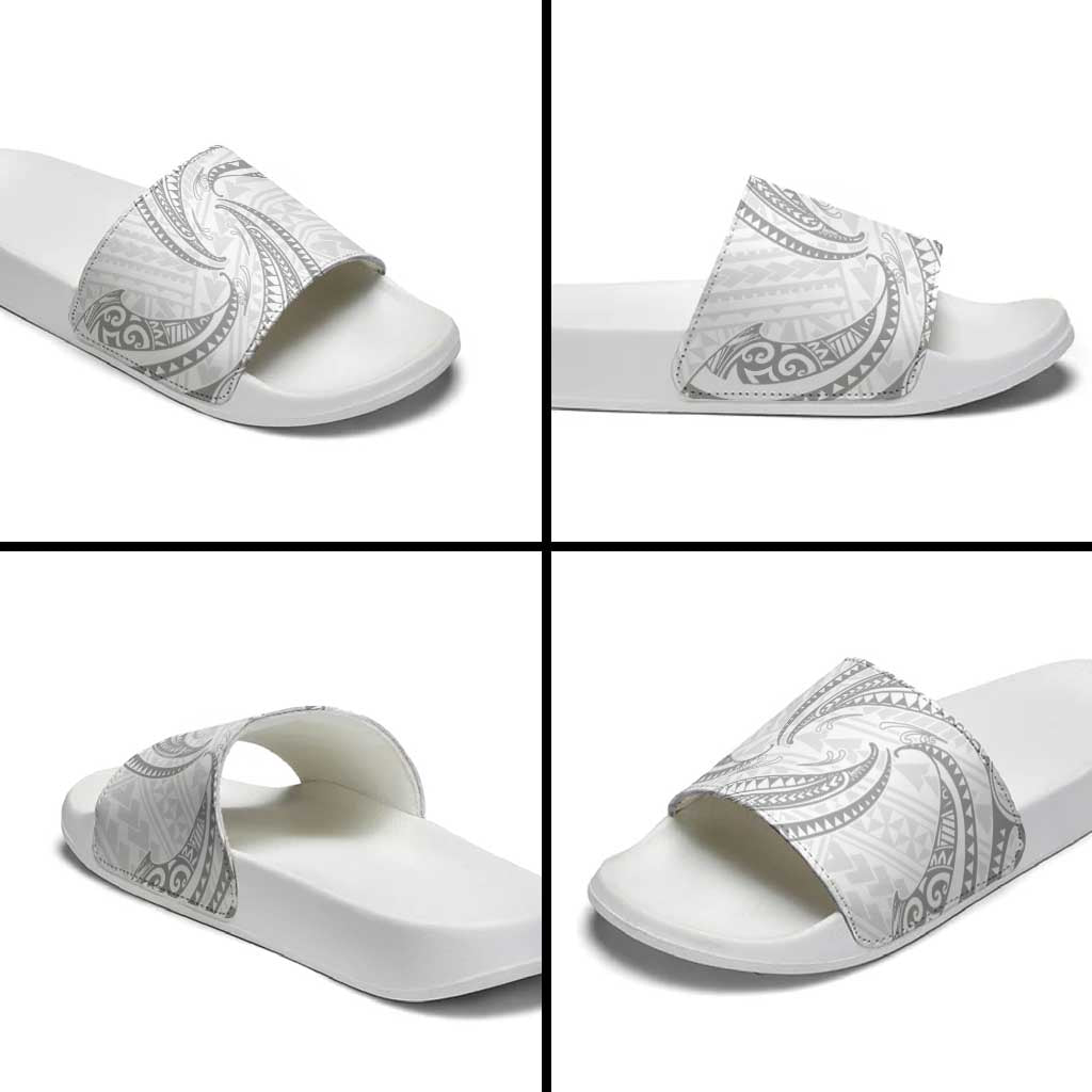 White Sunday Lotu Tamaiti Slide Sandals Polynesian Wave Pastel Gray - Polynesian Pride