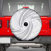White Sunday Lotu Tamaiti Spare Tire Cover Polynesian Wave Pastel Gray - Polynesian Pride