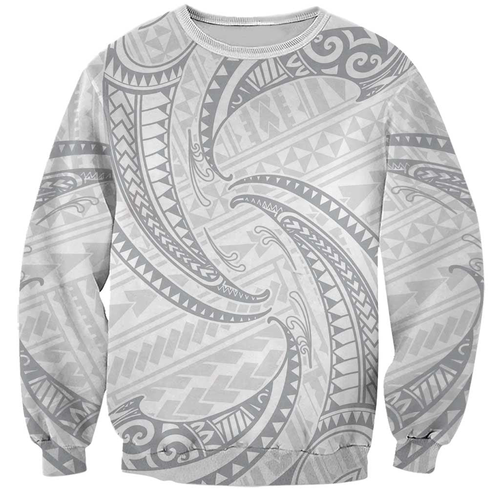 White Sunday Lotu Tamaiti Sweatshirt Polynesian Wave Pastel Gray - Polynesian Pride