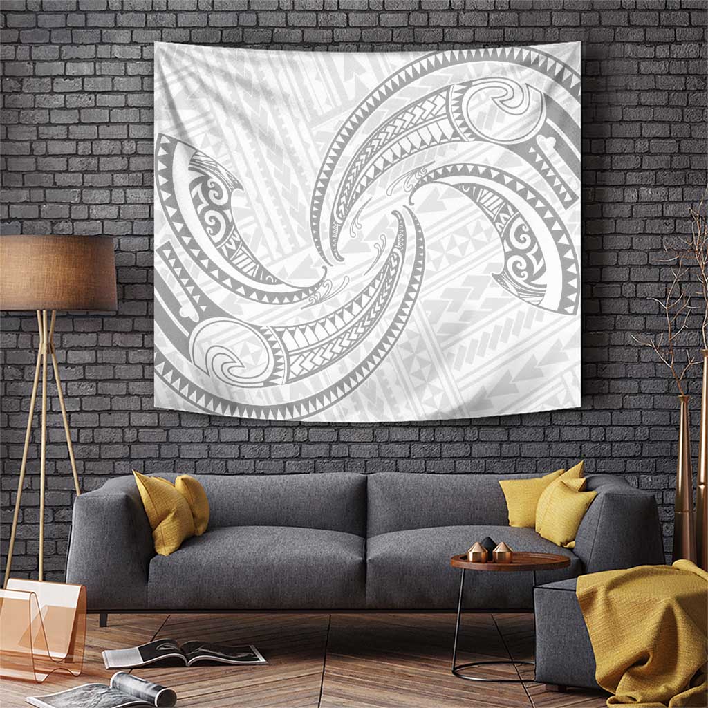 White Sunday Lotu Tamaiti Tapestry Polynesian Wave Pastel Gray - Polynesian Pride
