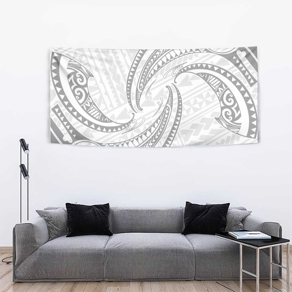 White Sunday Lotu Tamaiti Tapestry Polynesian Wave Pastel Gray - Polynesian Pride