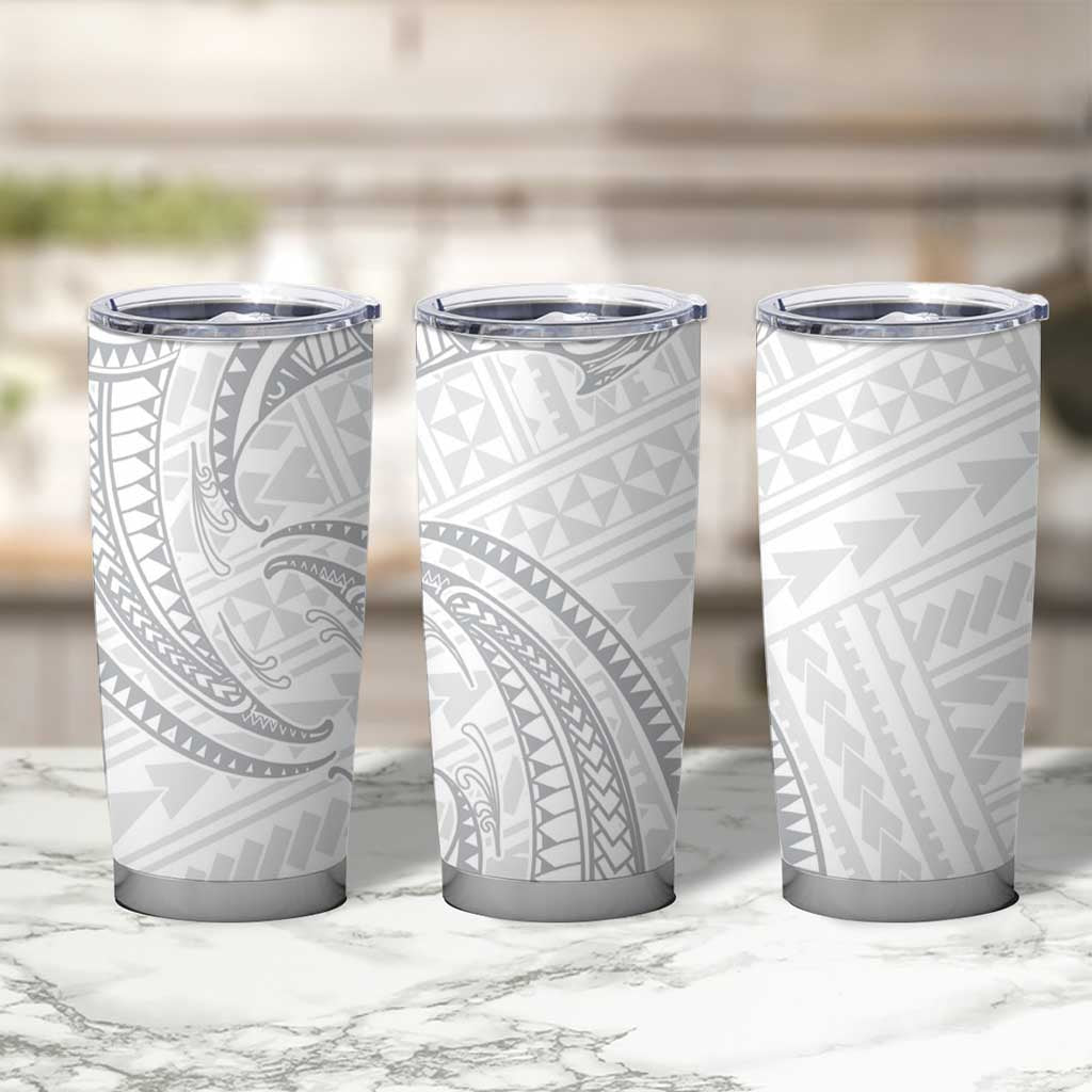 White Sunday Lotu Tamaiti Tumbler Cup Polynesian Wave Pastel Gray - Polynesian Pride
