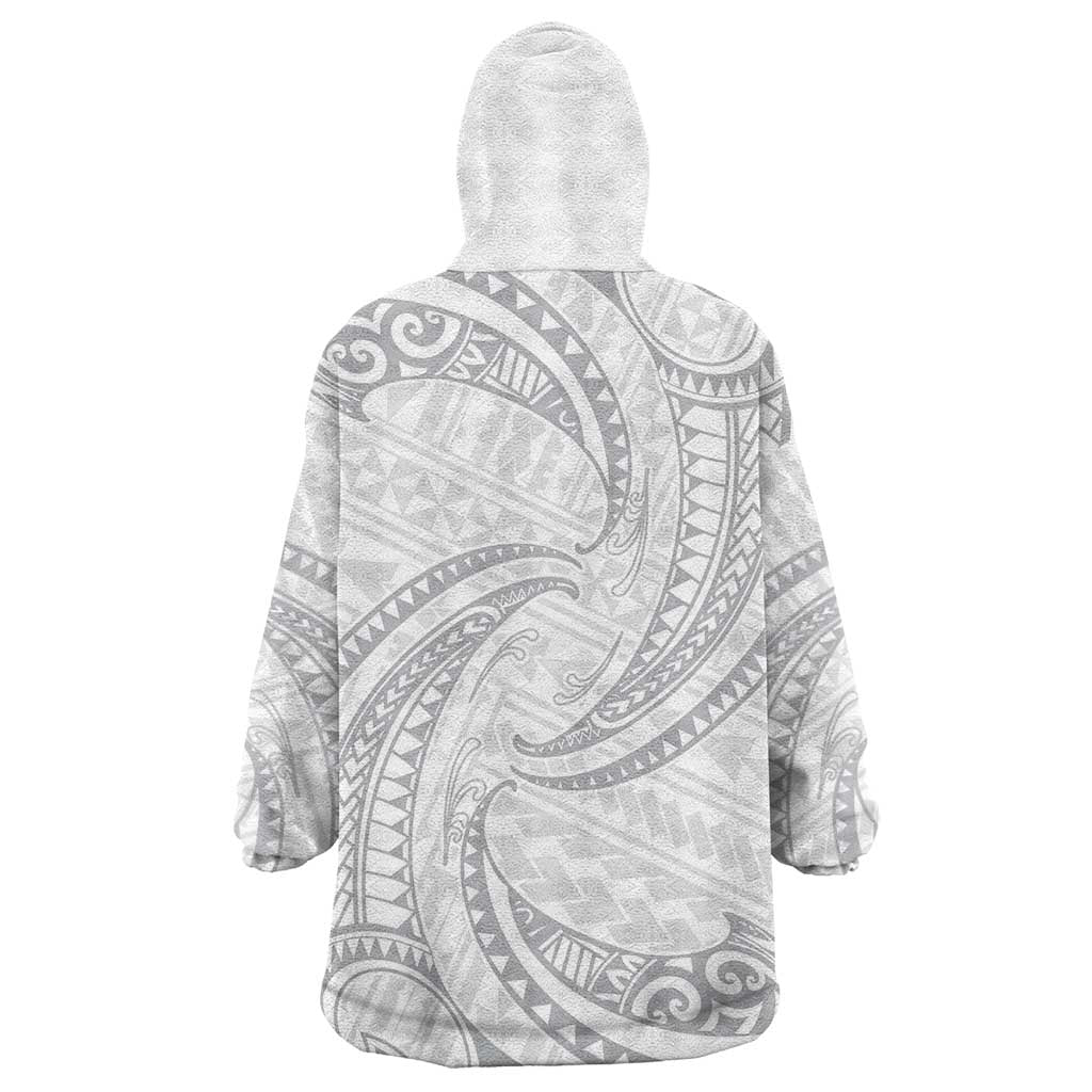 White Sunday Lotu Tamaiti Wearable Blanket Hoodie Polynesian Wave Pastel Gray - Polynesian Pride