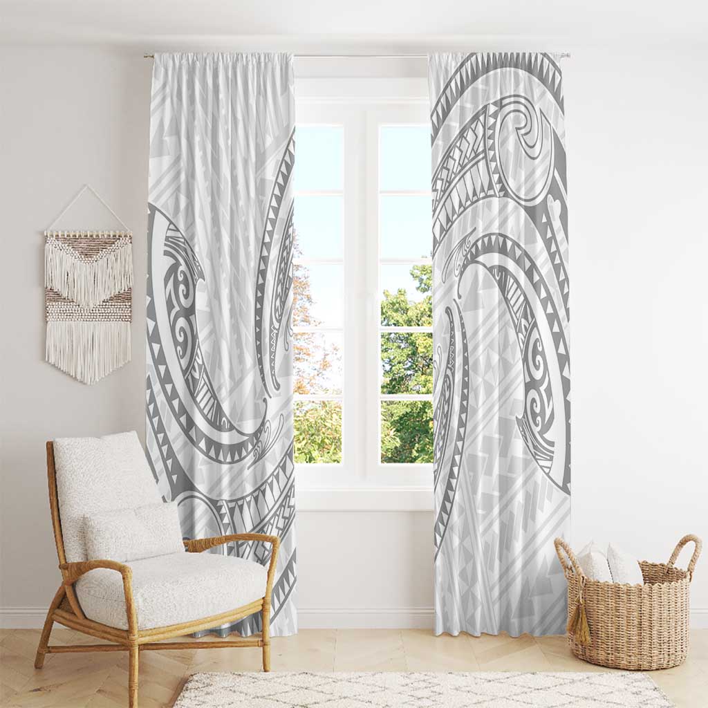 White Sunday Lotu Tamaiti Window Curtain Polynesian Wave Pastel Gray - Polynesian Pride