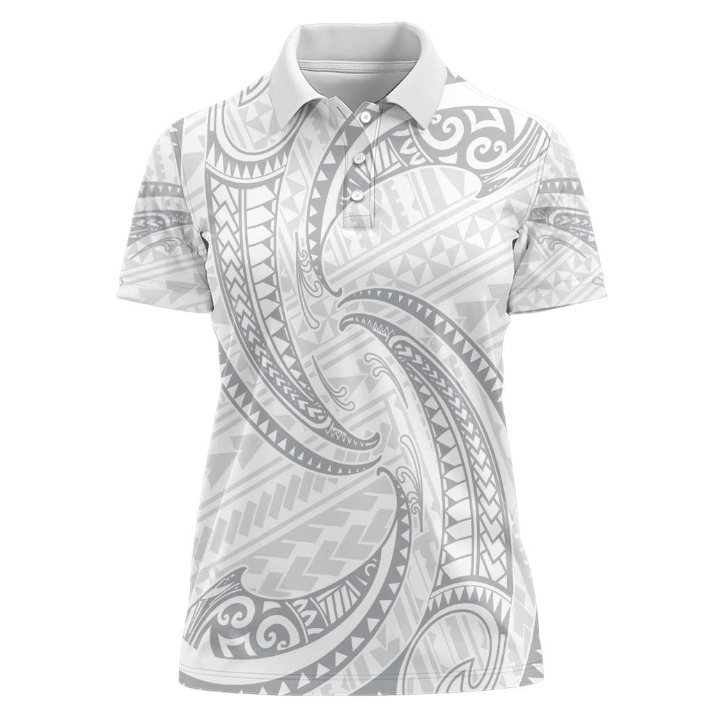 White Sunday Lotu Tamaiti Women Polo Shirt Polynesian Wave Pastel Gray - Polynesian Pride