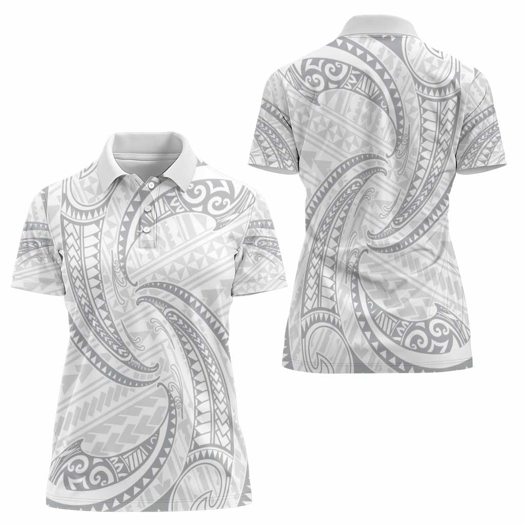 White Sunday Lotu Tamaiti Women Polo Shirt Polynesian Wave Pastel Gray - Polynesian Pride