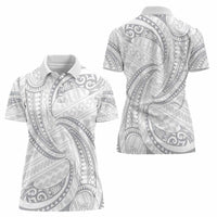 White Sunday Lotu Tamaiti Women Polo Shirt Polynesian Wave Pastel Gray - Polynesian Pride