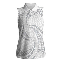 White Sunday Lotu Tamaiti Women Sleeveless Polo Shirt Polynesian Wave Pastel Gray - Polynesian Pride