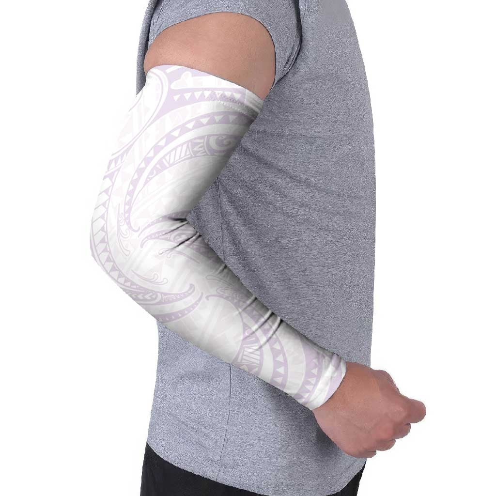 White Sunday Lotu Tamaiti Arm Sleeves Polynesian Wave Pastel Mauve - Polynesian Pride