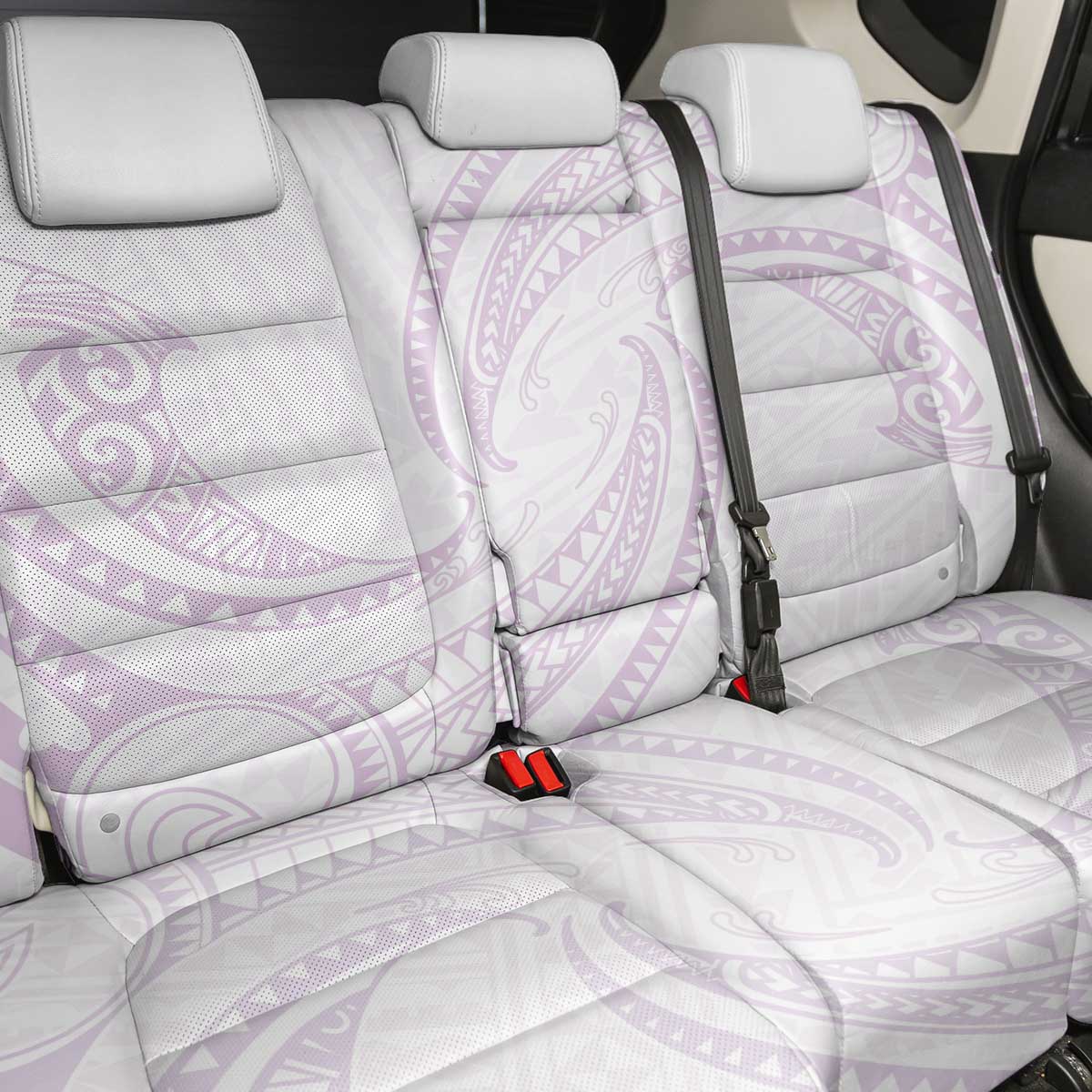 White Sunday Lotu Tamaiti Back Car Seat Cover Polynesian Wave Pastel Mauve - Polynesian Pride
