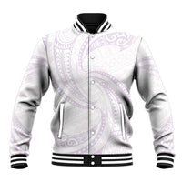 White Sunday Lotu Tamaiti Baseball Jacket Polynesian Wave Pastel Mauve - Polynesian Pride