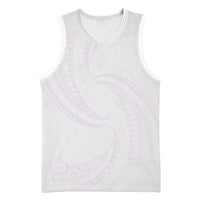 White Sunday Lotu Tamaiti Basketball Jersey Polynesian Wave Pastel Mauve - Polynesian Pride