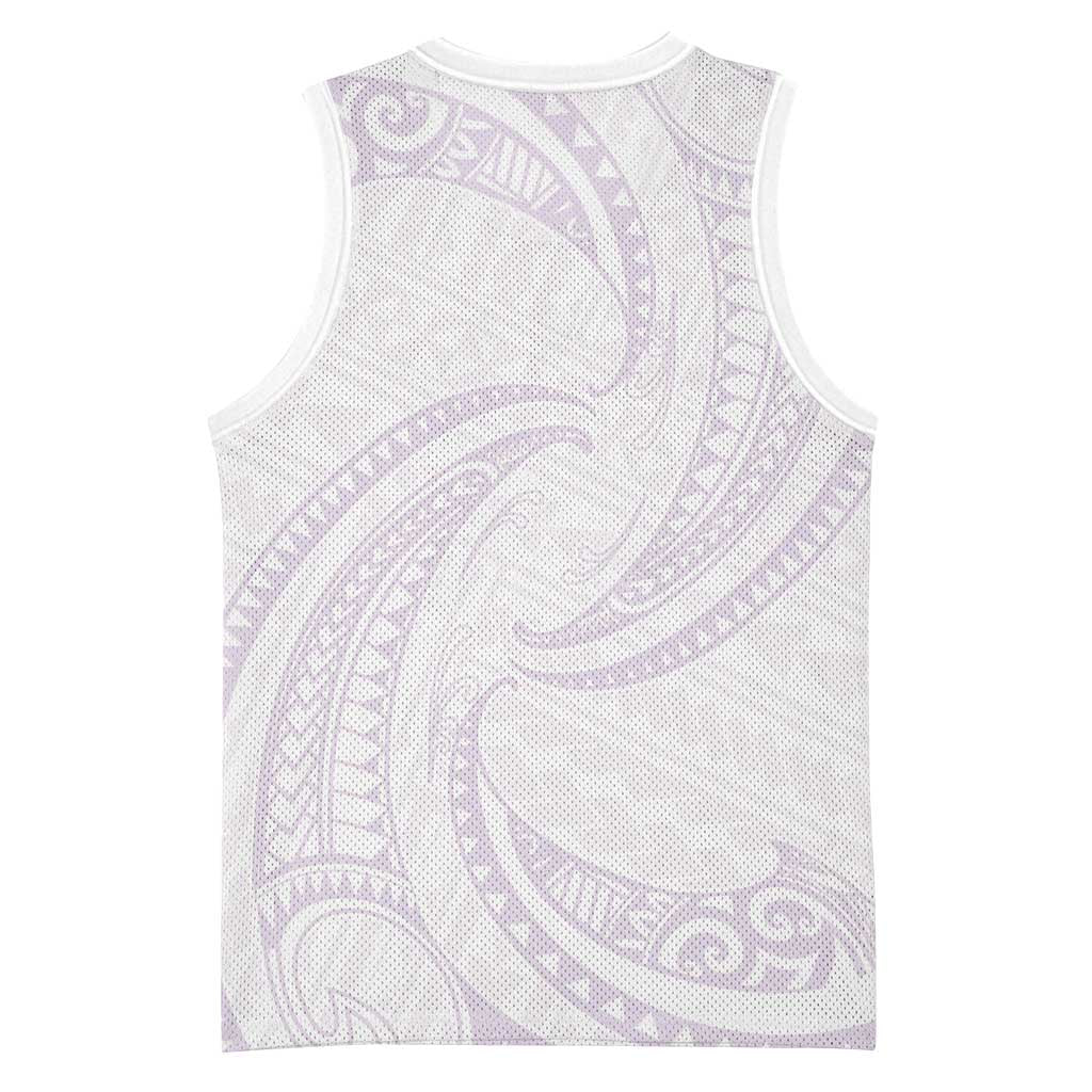 White Sunday Lotu Tamaiti Basketball Jersey Polynesian Wave Pastel Mauve - Polynesian Pride