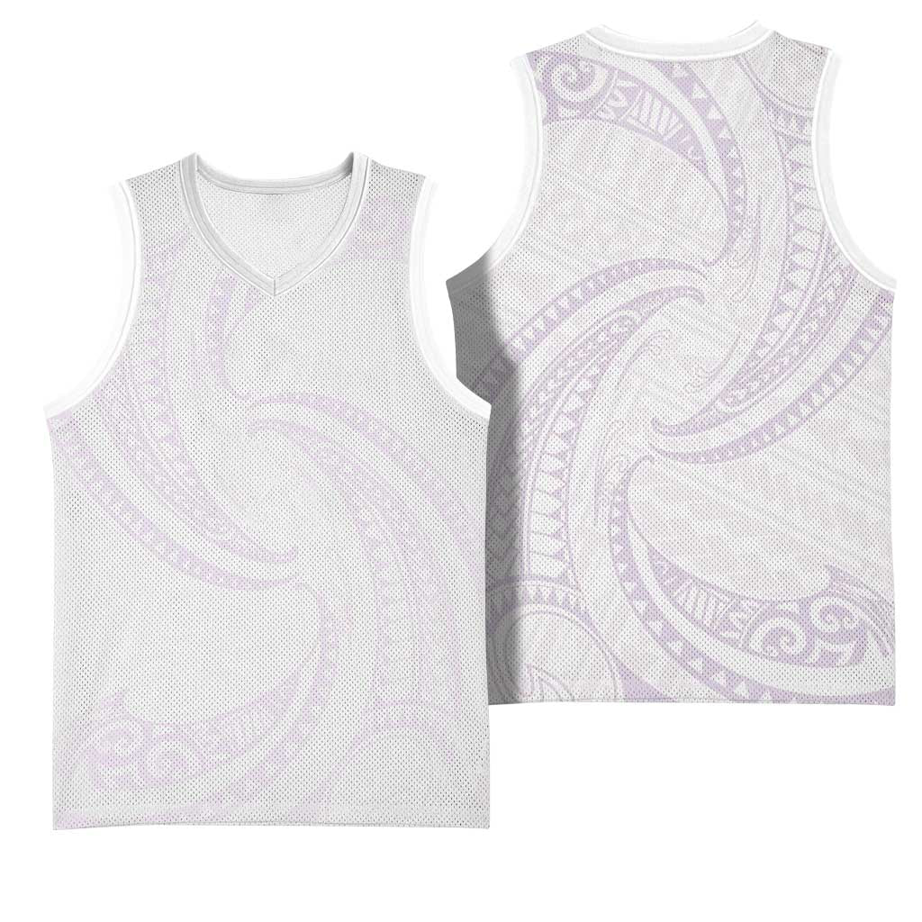 White Sunday Lotu Tamaiti Basketball Jersey Polynesian Wave Pastel Mauve - Polynesian Pride