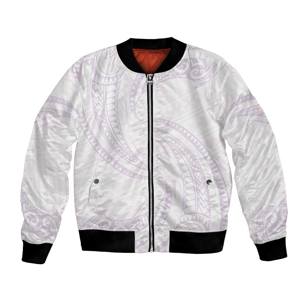 White Sunday Lotu Tamaiti Bomber Jacket Polynesian Wave Pastel Mauve LT9 Unisex Mauve - Polynesian Pride