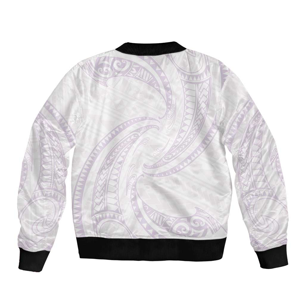 White Sunday Lotu Tamaiti Bomber Jacket Polynesian Wave Pastel Mauve LT9 - Polynesian Pride