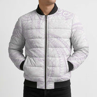 White Sunday Lotu Tamaiti Bomber Puffer Jacket Polynesian Wave Pastel Mauve - Polynesian Pride
