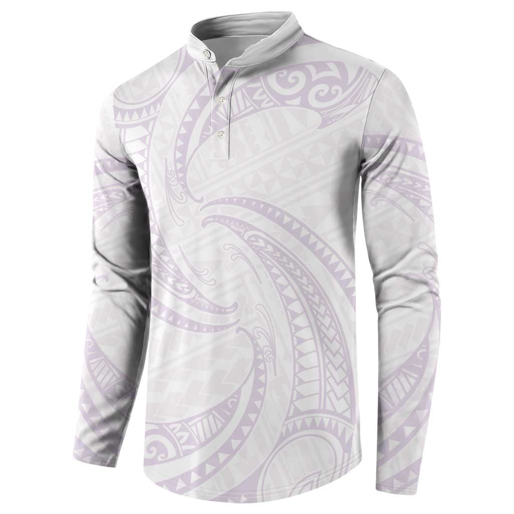 White Sunday Lotu Tamaiti Button Sweatshirt Polynesian Wave Pastel Mauve - Polynesian Pride