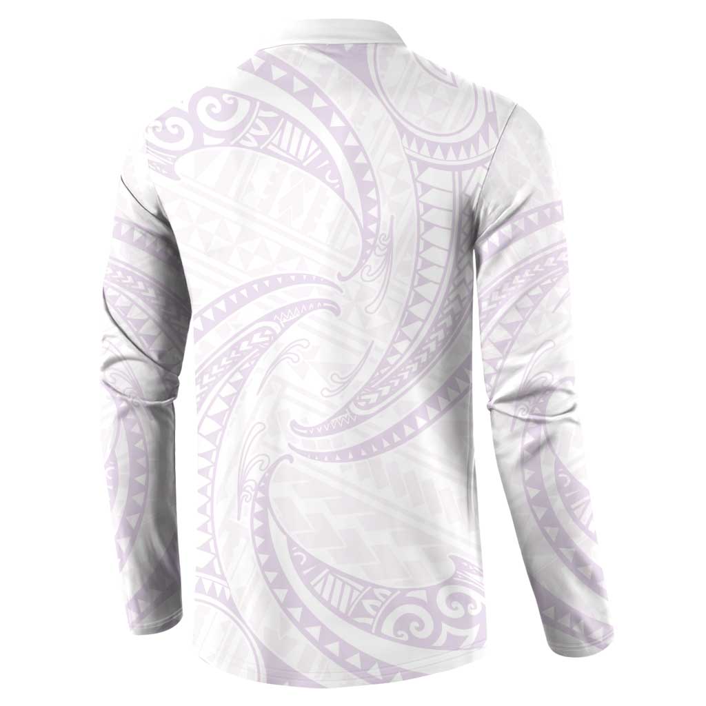 White Sunday Lotu Tamaiti Button Sweatshirt Polynesian Wave Pastel Mauve - Polynesian Pride