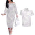 White Sunday Lotu Tamaiti Couples Matching Off The Shoulder Long Sleeve Dress and Hawaiian Shirt Polynesian Wave Pastel Mauve - Polynesian Pride