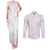 White Sunday Lotu Tamaiti Couples Matching Tank Maxi Dress and Long Sleeve Button Shirt Polynesian Wave Pastel Mauve - Polynesian Pride