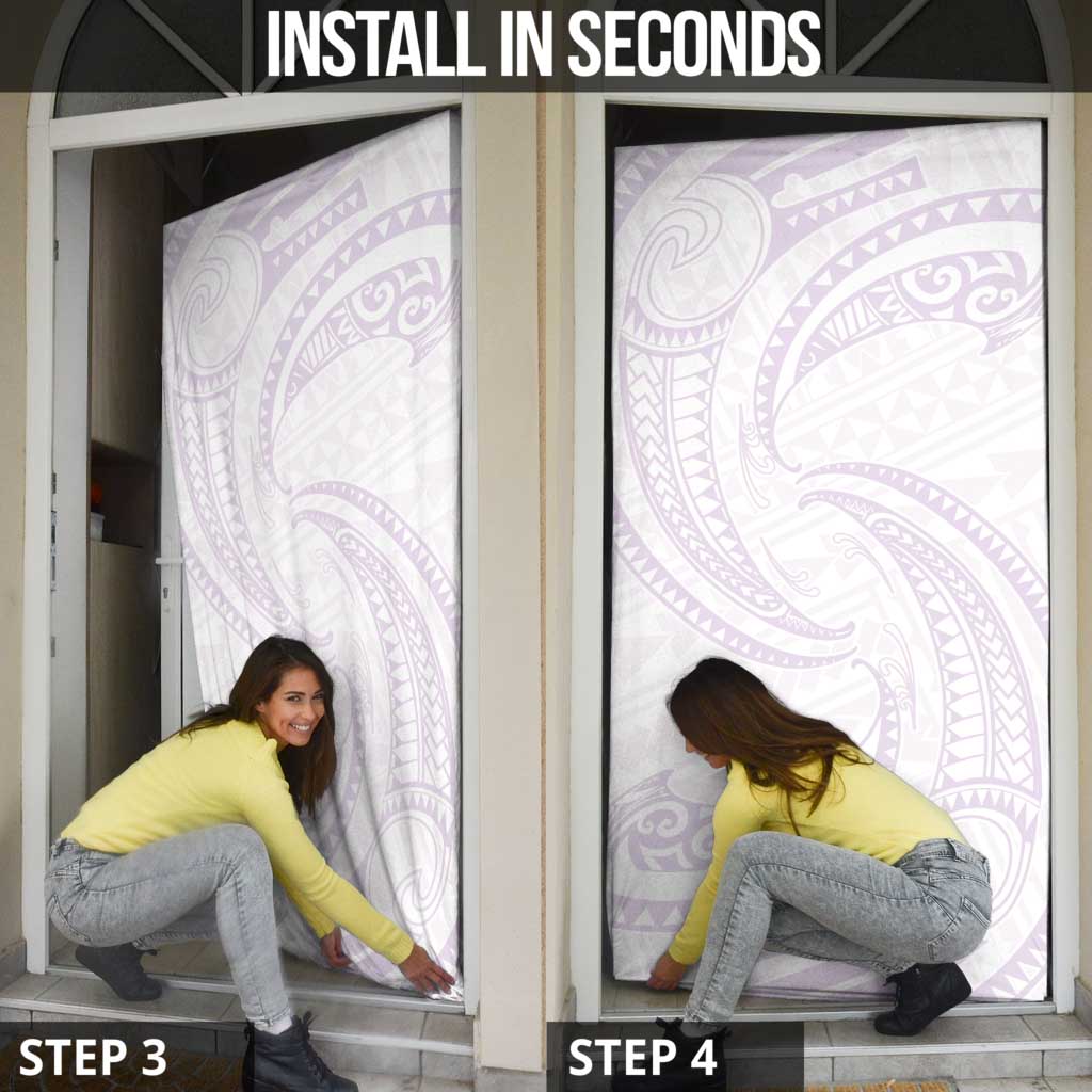 White Sunday Lotu Tamaiti Door Cover Polynesian Wave Pastel Mauve - Polynesian Pride