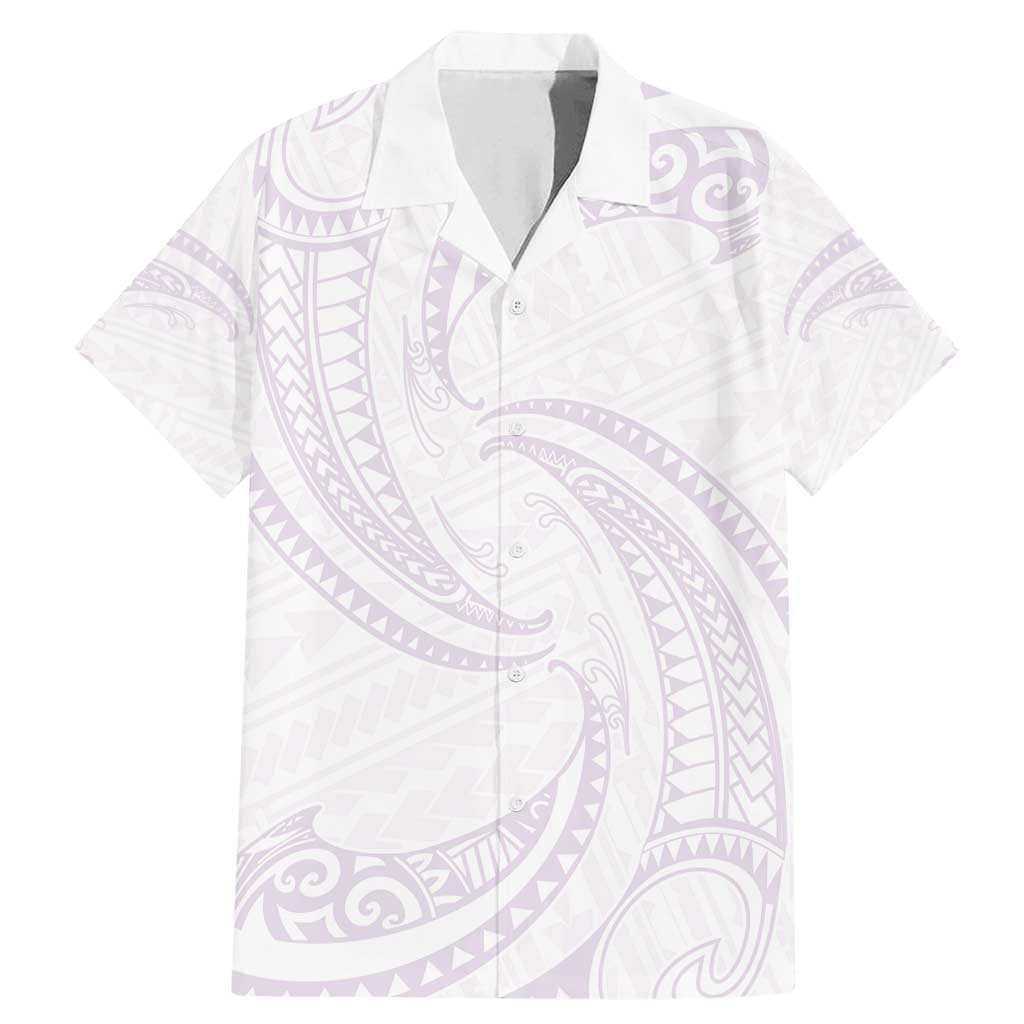 White Sunday Lotu Tamaiti Family Matching Mermaid Dress and Hawaiian Shirt Polynesian Wave Pastel Mauve - Polynesian Pride
