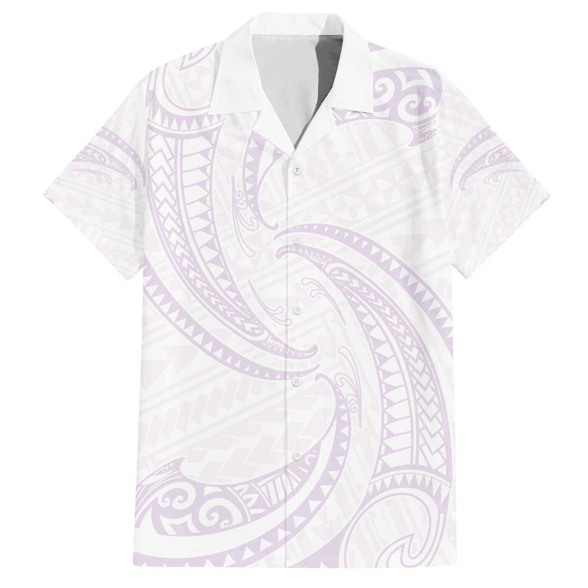 White Sunday Lotu Tamaiti Family Matching Off The Shoulder Long Sleeve Dress and Hawaiian Shirt Polynesian Wave Pastel Mauve - Polynesian Pride