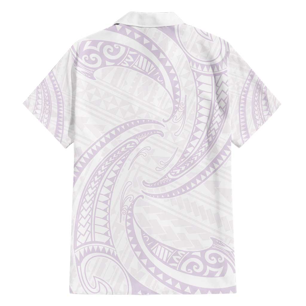 White Sunday Lotu Tamaiti Family Matching Off Shoulder Short Dress and Hawaiian Shirt Polynesian Wave Pastel Mauve LT9 - Polynesian Pride