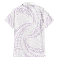 White Sunday Lotu Tamaiti Family Matching Off Shoulder Short Dress and Hawaiian Shirt Polynesian Wave Pastel Mauve LT9 - Polynesian Pride